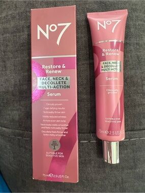 No7 Restore & Renew Multi-Action Face, Neck & Décolleté Serum — Pink
